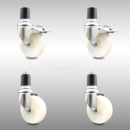Service Caster 4 Inch 316SS Nylon Swivel 1-3/4 Inch Expanding Stem Caster Lock Brake SCC, 2PK SCC-SS316TTLEX20S414-NYS-2-S-2-134